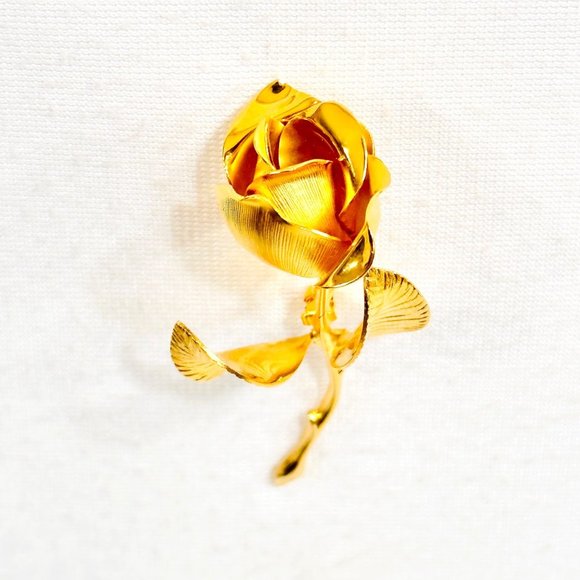 Vintage Gold Tone Single Rose Brooch by Cerrito - Picture 4 of 8